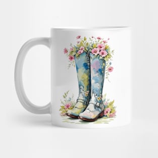 Watercolor Cottagecore boots flowers Mug